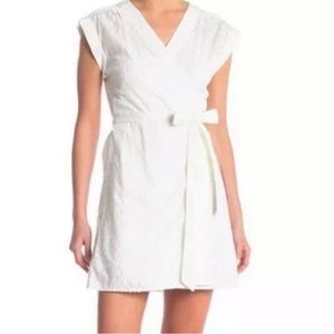 Frame Revolve White Mini True Wrap Short Sleeve Dress Sz Xs 100% Cotton No Slip